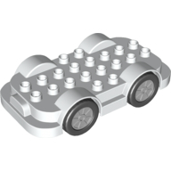 Lego Duplo Car Base 4 x 8 with Four Black Wheels and Silver Hubs / White