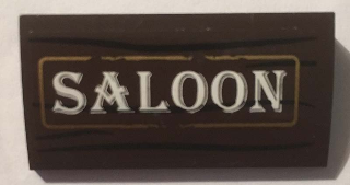 Lego Slope, Curved 2 x 4 x 2/3 with Bottom Tubes with White 'SALOON' Pattern (Sticker) - Set 70812