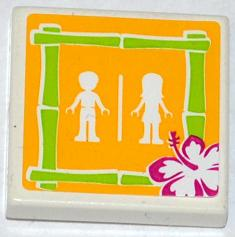 Lego Tile 2 x 2 with Flower and Male and Female Friends Minifigures Silhouettes (Unisex Restroom) Pattern (Sticker) - Set 41008 / White