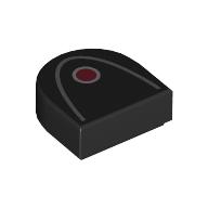 Lego Tile Round 1 x 1 Half Circle with Dark Bluish Grey Curved Line, Red Dot Print