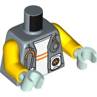 Lego Torso, Jacket, Statoscope, White Radio, White Shirt, Orange Stripes Print, Yellow Arms, Light Aqua Hands