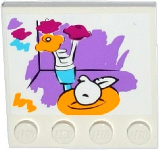Lego Tile, Modified 4 x 4 with Studs on Edge with Painting of Flowers and Apple on Plate Pattern (Sticker) - Set 41005