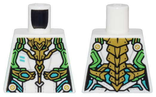 Lego Torso Female Armor Bright Green, Gold, and Dark Turquoise Trim and Small Gold Dragon Head and Spine Pattern / White