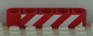 Lego Technic, Liftarm Thick 1 x 5 with Red and White Danger Stripes Pattern Model Left Side (Sticker) - Set 8109 / Red