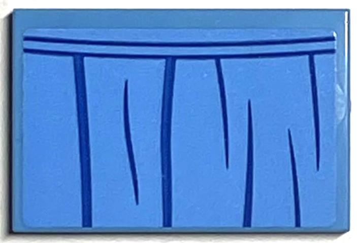 Lego Tile 2 x 3 with Curtain with Dark Blue Curved Lines Top Half Pattern (Sticker) - Set 76398 / Medium Blue