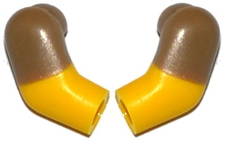 Lego Arm, (Matching Left and Right) Pair with Molded Dark Tan Short Sleeves  Pattern / Yellow