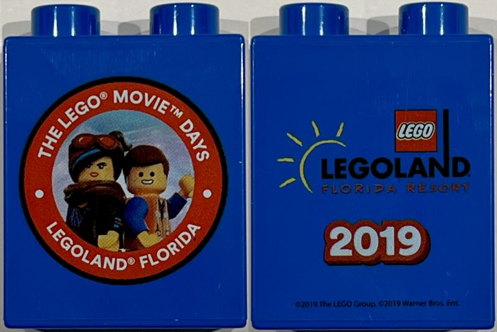 Lego Duplo, Brick 1 x 2 x 2 with The LEGO Movie Days LEGOLAND Florida Resort 2019, Lucy Wyldstyle and Emmet Minifigures Pattern