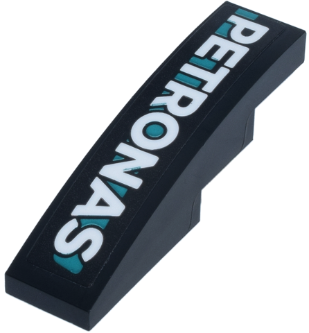 Lego Slope, Curved 4 x 1 with White 'PETRONAS' Logo on Dark Turquoise Stripe Pattern Model Right Side (Sticker) - Set 77244