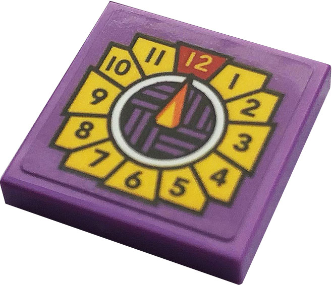 Lego Tile 2 x 2 with Wall Clock Pattern (Sticker) - Set 21324 / Medium Lavender