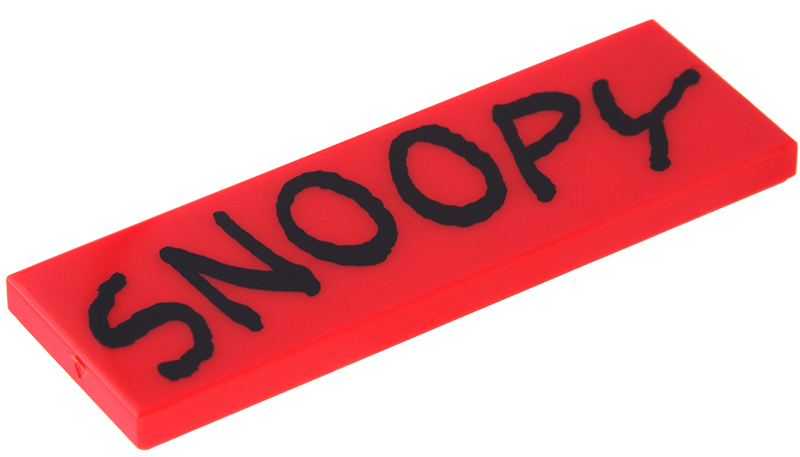 Lego Tile 2 x 6 with Black 'SNOOPY' Pattern