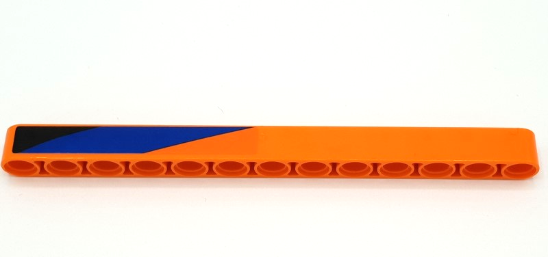 Lego Technic, Liftarm Thick 1 x 13 with Black and Blue Diagonal Stripes Pattern Model Right Side (Sticker) - Set 42141 / Orange