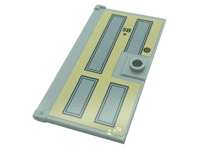 Lego Door 1 x 4 x 6 with Stud Handle with '5B', Peephole and Lock Pattern (Sticker) - Set 21328 / Light Bluish Gray