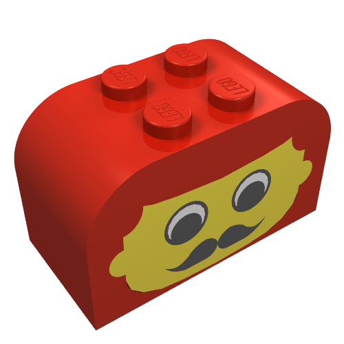 Lego Brick Curved 2 x 4 x 2 Double with Face/Moustache Print / Red