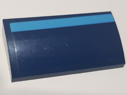 Lego Slope, Curved 2 x 4 x 2/3 with Bottom Tubes with Dark Azure Stripe Pattern (Sticker) - Set 60257