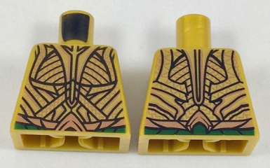 Lego Torso Atlantean Armor Elaborate with Gold Plates and Dark Green Belt Pattern / Pearl Gold