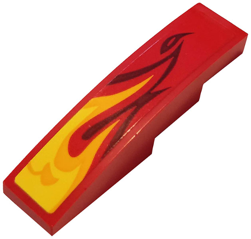 Lego Slope, Curved 4 x 1 with Yellow and Orange Flame Pattern Model Left Side (Sticker) - Set 70667 / Red