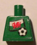 Lego Torso Soccer Welsh Goalie, Welsh Flag Sticker Front, White Number Sticker Back Pattern (specify number in listing) / Green