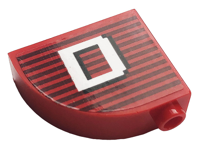Lego Slope, Curved 3 x 1 x 2 with Hollow Stud with Gray Stripes and White Letter 'D' Pattern (Sticker) - Set 10272 / Red