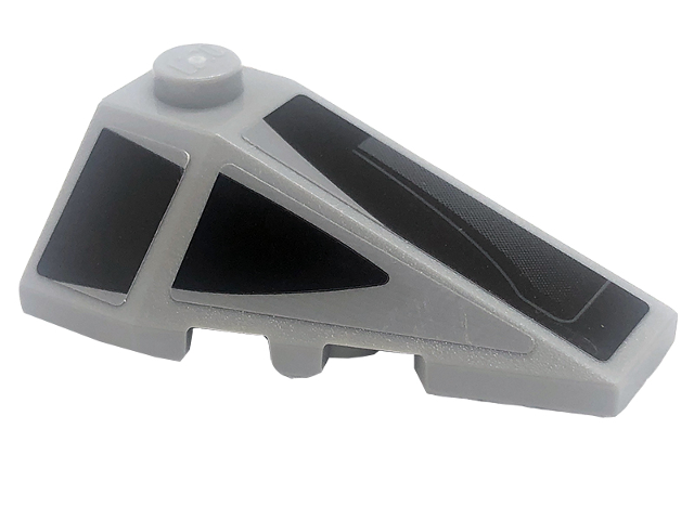 Lego Wedge 4 x 2 Triple Right with Black Trapezoid and Triangle, Light Bluish Gray Line and Gradient Pattern (Stickers) - Set 76909 / Light Bluish Gray