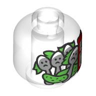 Lego Minifig Head with Pickles, Spoons with Faces in Jar, Red Label Print / Trans-Clear
