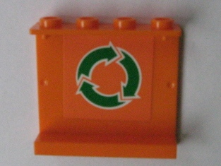 Lego Panel 1 x 4 x 3 - Hollow Studs with Green and White Recycling Arrows on Orange Background Pattern (Sticker) - Set 7991 / Orange