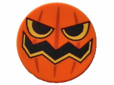 Lego Tile, Round 2 x 2 with Bottom Stud Holder with Pumpkin Jack O' Lantern Pattern