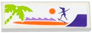 Lego Tile 1 x 3 with Palm Tree, Sun, Female Skateboarder Silhouette and Ramp Pattern (Sticker) - Set 41099