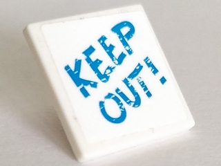 Lego Road Sign 2 x 2 Square with Open O Clip with 'KEEP OUT!' Pattern (Sticker) - Set 41335