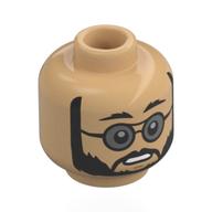 Lego Minifig Head Doctor Pershing, Black Beard, Glasses with Trans-Black Lenses, Worried / Stern Frown