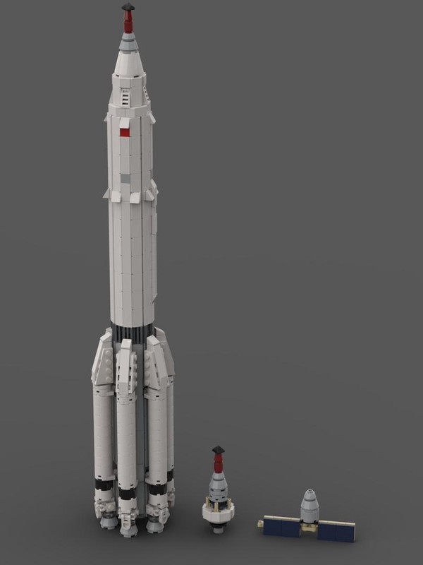 Lego Proton K [1:110 Saturn V scale] with LK-1 circumlunar spacecraft