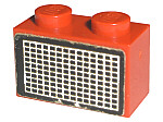 Lego Brick 1 x 2 with White and Black Grille Pattern (Sticker) (Undetermined Type) / Red
