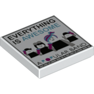 Lego Tile 2 x 2 with The LEGO Movie 2 Everything is Awesome A Popular Band Record Cover, Lucy / WyldStyle / White