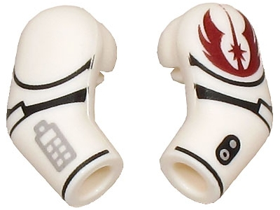Lego Arm, (Matching Left and Right) Pair with Black Lines, Dark Red Jedi Crest and Light Bluish Gray Compad Pattern / White