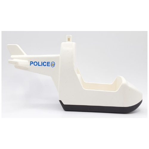 Lego Duplo Helicopter Body without Skids, with Black Base and Blue 'POLICE' and Badge Print / White