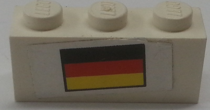 Lego Brick 1 x 3 with German Flag Pattern (Sticker) - Set 3310 / White