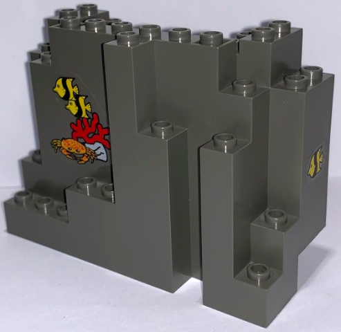 Lego Rock Panel 4 x 10 x 6 Rectangular (BURP) with 3 Fish, Coral and Crab Pattern (Stickers) - Set 6560