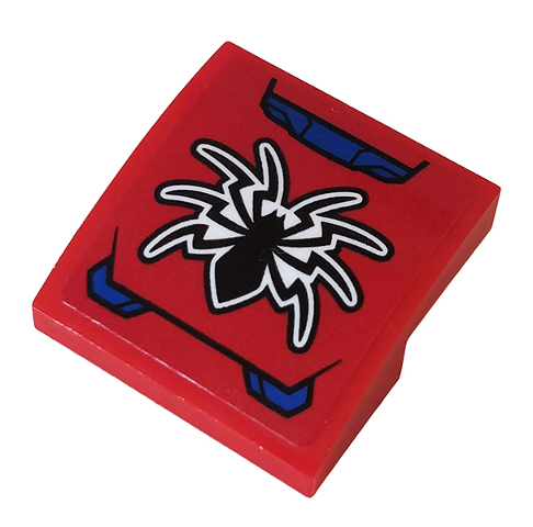 Lego Slope, Curved 2 x 2 x 2/3 with Black Spider and Blue Hull Plates Pattern (Sticker) - Set 76163 / Red
