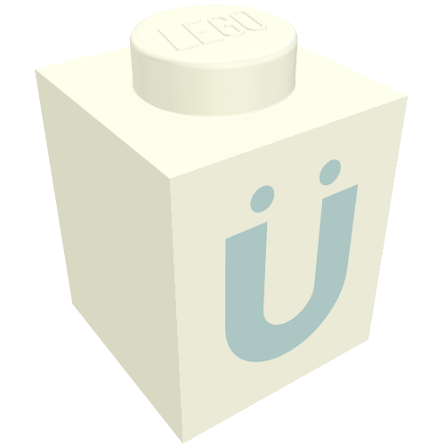 Lego Brick 1 x 1 with Blue 'Ü' Print (Bold Font)