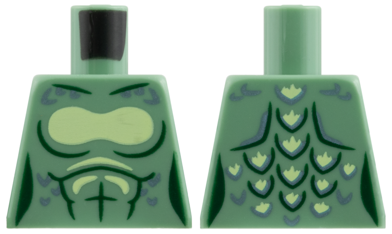 Lego Torso Female Merperson with Dark Green Contour Lines, Yellowish Green Bra and Metallic Light Blue Scales Pattern / Sand Green