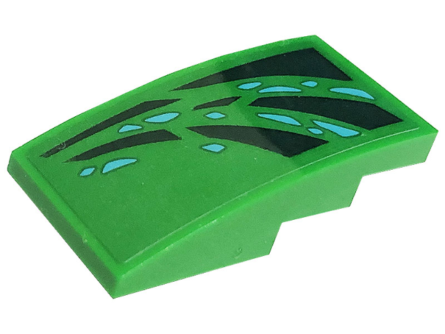 Lego Slope, Curved 4 x 2 with Dark Green Skin and Medium Azure Scales Pattern Model Left Side (Sticker) - Set 71766
