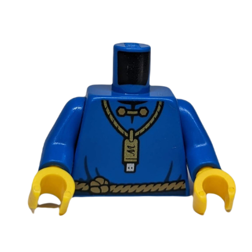 Lego Torso Robe with Gold USB Flash Drive on Necklace with 'M', Dark Tan Rope Belt (Merlok), Blue Arms, Yellow Hands / Blue