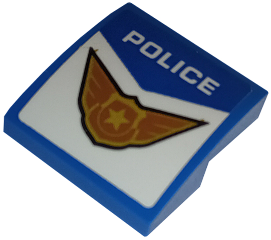 Lego Slope, Curved 2 x 2 x 2/3 with White 'POLICE' and Gold Badge with Wings Pattern (Sticker) - Set 60210 / Blue