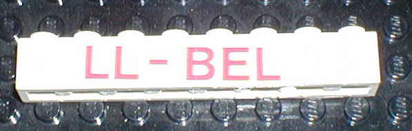 Lego Brick 1 x 8 with Red 'LL-BEL' Pattern on Both Sides (Stickers) - Set 6392 / White