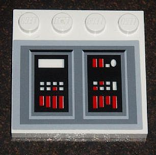 Lego Tile, Modified 4 x 4 with Studs on Edge with SW Imperial Star Destroyer Control Panel Pattern Model Left Side (Sticker) - Set 6211 / White