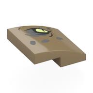 Lego Brick Curved 2 x 2 x 2/3 with Yellowish Green Right Eye with Dark Bluish Gray Eyeshadow and Spots Print / Dark Tan