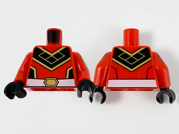 Lego Torso Black Chevron with Gold Trim and White Belt Pattern / Red Arms with Black and Gold Hexagon Pattern / Black Hands