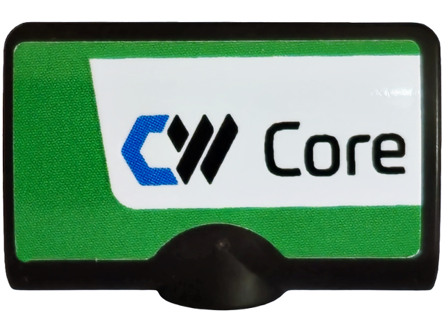 Lego Technic, Panel Curved 2 x 3 x 1 with 'CW' CoreWeave Logo and 'Core' on White Background Pattern Model Left Side (Sticker) - Set 42240