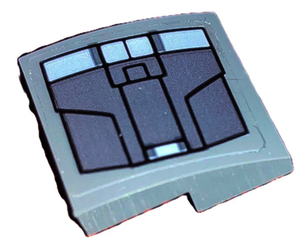 Lego Slope, Curved 2 x 2 x 2/3 with Dark Silver Armor Plates with Black Outline Pattern Model Right Side (Sticker) - Set 76190