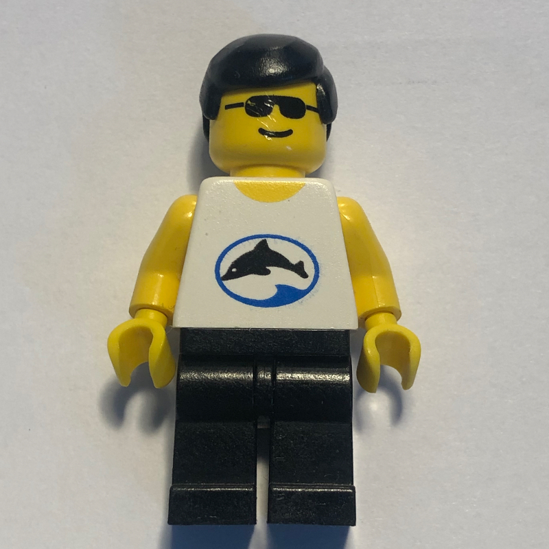 Lego Man - White Torso with Dolphin, Black Legs, Sunglasses