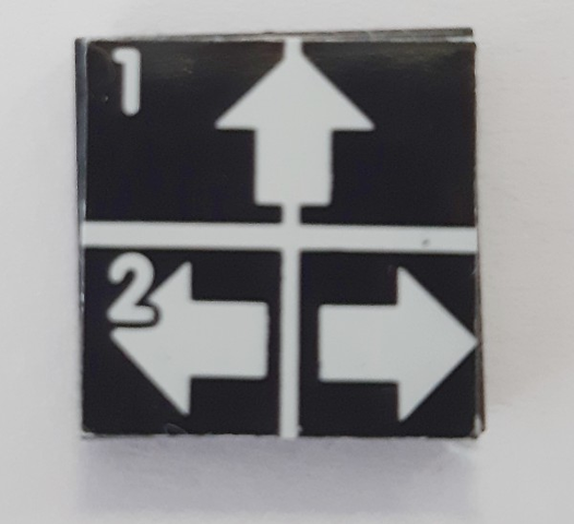 Lego Tile 2 x 2 with White Number 1, Number 2, Crossed Lines, and Arrows Up, Left, Right Pattern (Sticker) - Set 8094